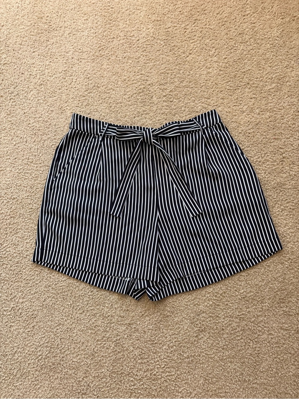 Maison Jules Black & White Striped Tie-Waist Bermuda Shorts